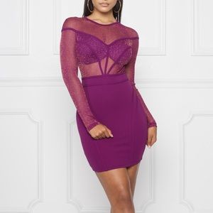 Glitter mesh long sleeve dress